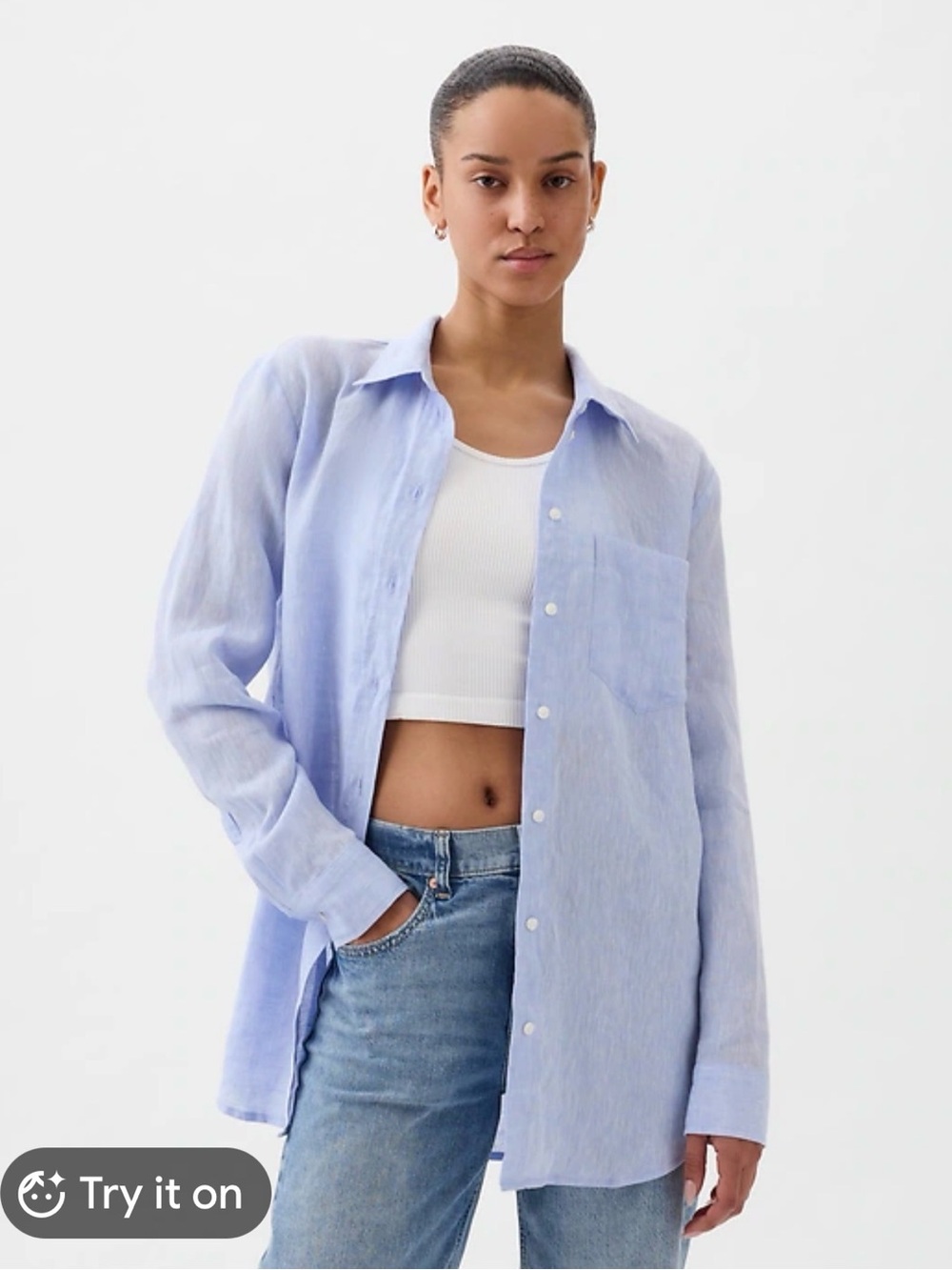 GAP Boyfriend blue linen button down shirt